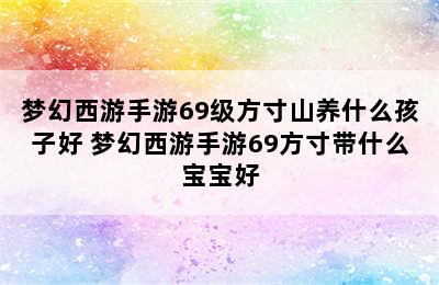 梦幻西游手游69级方寸山养什么孩子好 梦幻西游手游69方寸带什么宝宝好